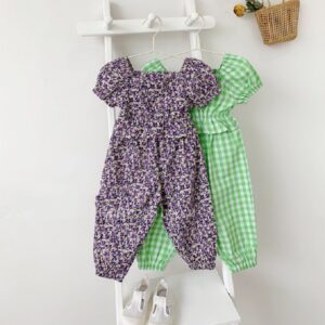 Children Kids Toddlers Fashion Girls Short Sleeve Floral Mesh U-Neck Top And Pants 2pcs Set