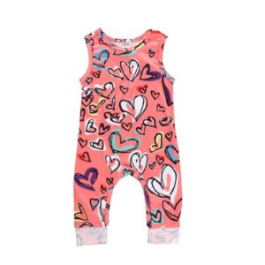 Girls Fashion Heart Pattern Sleeveless Jumpsuit