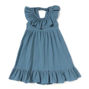 Girls Fashion Solid Color Ruffled Fold Dress