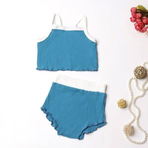 Girls Simple Solid Color Tops And Shorts Set