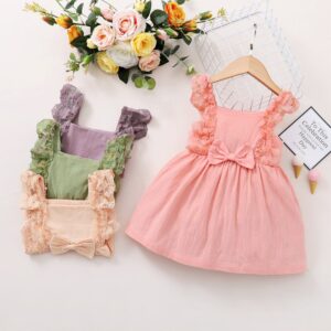 Toddlers Newborn Baby Fashion Girls Fuffle Sleeve Solid Color Lace Princess Dress