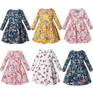 Children Kids Toddlers Fashion Girls Long Sleeve Flower Print Dress