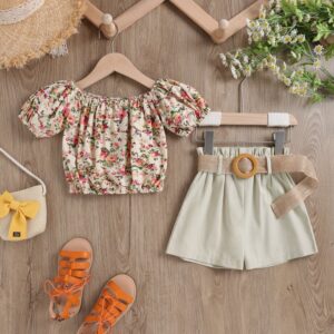 Children Kids Toddlers Girls Short-Sleeved Floral Top And Short 2pcs Set