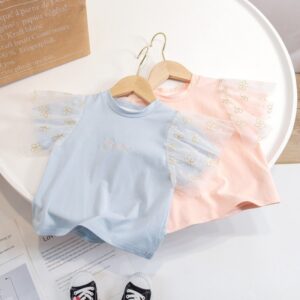 Children Kids Toddlers Girls Mesh Short Sleeve T-Shirt