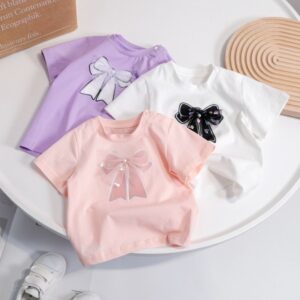 Children Kids Toddlers Girls Short Sleeve Cute Bow Knot T-Shirt
