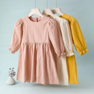 Toddlers Newborn Baby Girls Long-Sleeved Solid Color Dress