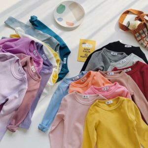 Children Kids Toddlers Girls Solid Color Long-Sleeved Thickened T-Shirt