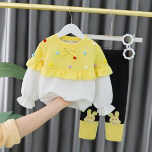 Toddlers Newborn Baby Girls Long-Sleeved Patchwork Sweatshirt And Pants 2pcs Set