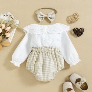 Toddlers Newborn Baby Girls Doll Collar White Patchwork Bodysuit