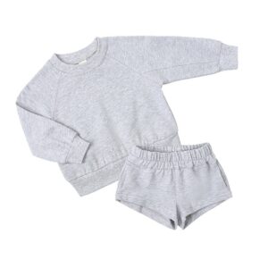 Children Kids Toddlers Girls Boys Long Sleeves Solid Color T-Shirt And Shorts 2pcs Set