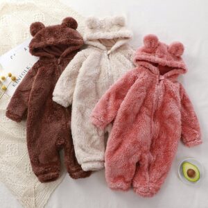 Toddlers Newborn Baby Girls Boys Long Sleeve Plush Hoodies Zipper Jumpsuit