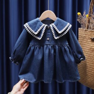 Children Kids Toddlers Girls Long Sleeve Denim Dress