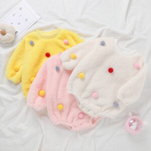 Toddlers Newborn Baby Girls Fur Ball Thick Warm Long-Sleeved Boysuit