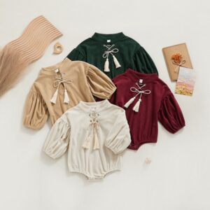 Toddlers Newborn Baby Girls Long-Sleeved Lantern Sleeve Bodysuit