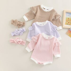 Toddlers Newborn Baby Girls Long-Sleeved Round Neck Bodysuit
