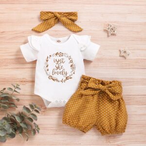 Toddler Newborn Baby Infant Girls Short Sleeve Letter Bodysuit And Short Headband 2pcs Set
