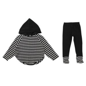 Kids Toddler Girls Stripes Print Long Sleeves Hoodies And Leggings 2pcs Set