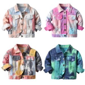 Children Kids Toddler Girls Boys Tie Dye Cropped Denim Jacket