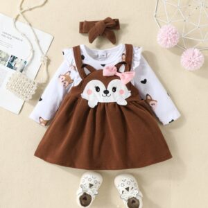 Toddler Baby Infant Girls Cartoon Long Sleeve Bodysuit And Dress 2pcs Set
