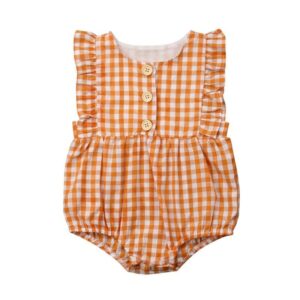 Baby Girl Plaid Print Ruffle Sleeves Bodysuit