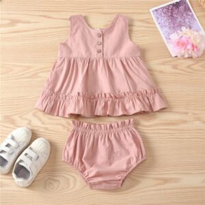 Girls Sleeveless Crease Hem Romper And Shorts Set