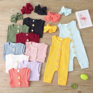 Children Summer Solid Color Sleeveless Jumpsuit