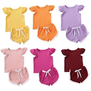 2pcs/set Girl Flying Sleeve Top Clothing Pants Set