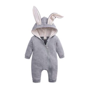Baby Bunny Ear Diagonal Zipper Design Long Sleeve Hoodie Rompers