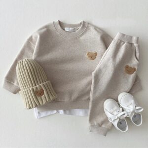 Kids Baby Girl Boy Fashion Cotton Bear Crew Neck Cartoon Two Piece Set