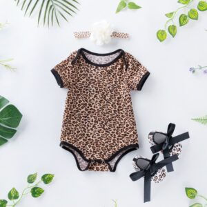 Baby Bodysuit Leopard Short Sleeve Romper Shoe Set