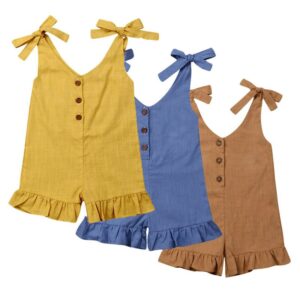 Kids Girls Simple Solid Color Sleeveless Ruffled Romper