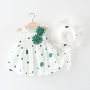 Kids Girl Polka Dot Large Flower Suspender Hat Dress