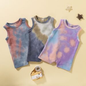 Baby Basic Tie-dye Round Neck Sleeve Romper