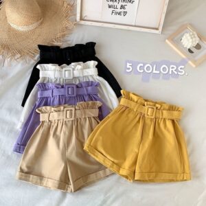 Kids Girls Simple Casual Solid Color Stringy Selvedge Design Elastic Basic Shorts