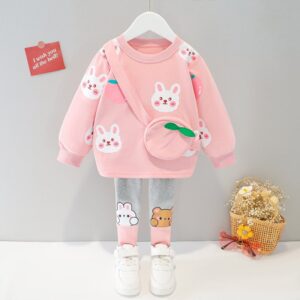 Kids Girls Autumn Cartoon Print Sweater Pants Two-Piece Set