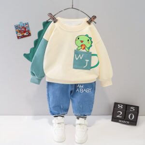 Kids Casual Bear Print Colorblock Sweatshirt Two-Piece Suit