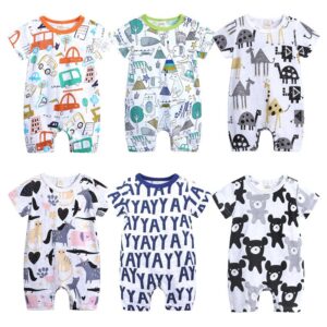Baby Bodysuit Slub Cotton Short Sleeve Animal Print Romper