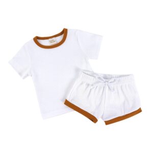Kids Solid Color Pit Strip Baby Short-Sleeved Top And Shorts Two-Piece Suit
