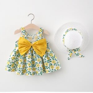 Kids Girl Floral Print Suspender Hat Dress