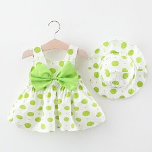 Kids Girls Sleeveless Print Polka Dot Hat Dress