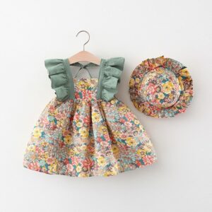 Kids Girl Tiny Flower Suspender Hat Cute Dress