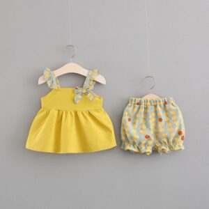 Kids Girls Vest Set Suspender Pants Set
