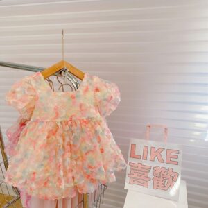 Kids Girls Sweet Square Neck Puff Sleeve 3D Flower Top And Shorts Two-piece Set