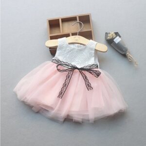 Baby Girls Basic Round Neck Sleeveless Spliced Mesh Fluffy Dress