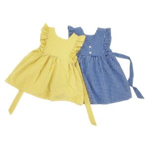 Kids Girls Basic Round Neck Sleeveless Ruffled Backless Plaid Dress