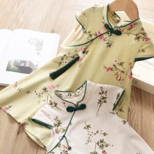 Kids Girls Ethnic Flower Pattern Sleeveless Elegant Cheongsam