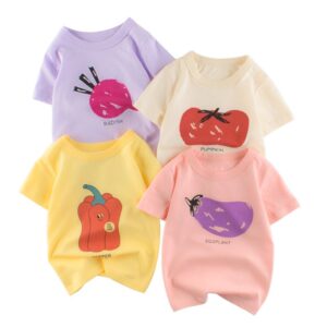 Kids Girls Casual Cartoon Fruit Pattern Round Neck Short Sleeve Basic T-Shirt