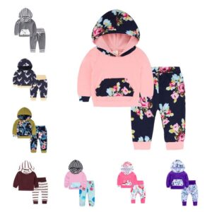 Children Autumn Flower Printed Hoodies And Trousers Set