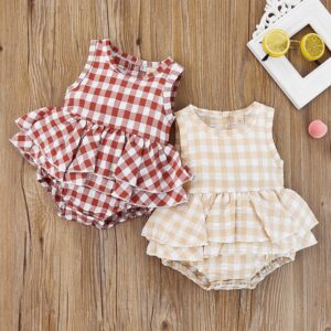 Baby Girls Basic Plaid All Over Print Round Neck Sleeveless Layered Romper