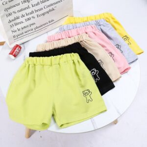 Kids Casual Simple Solid Color Bear Pattern Elastic Waist Shorts